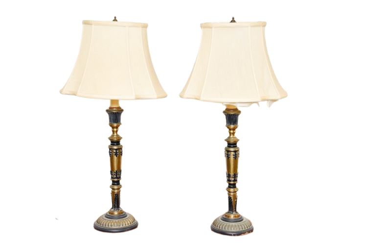 Pair Neoclassical Style Metal Candlestick Lamps