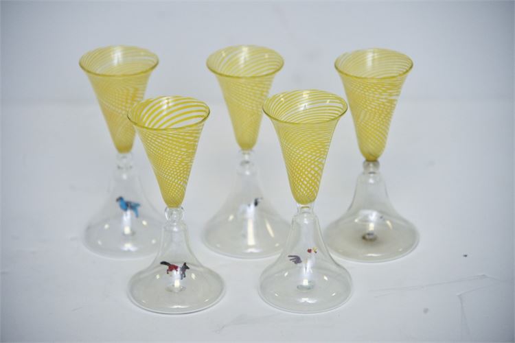 Set Five Yellow Murano Cordial Glasses