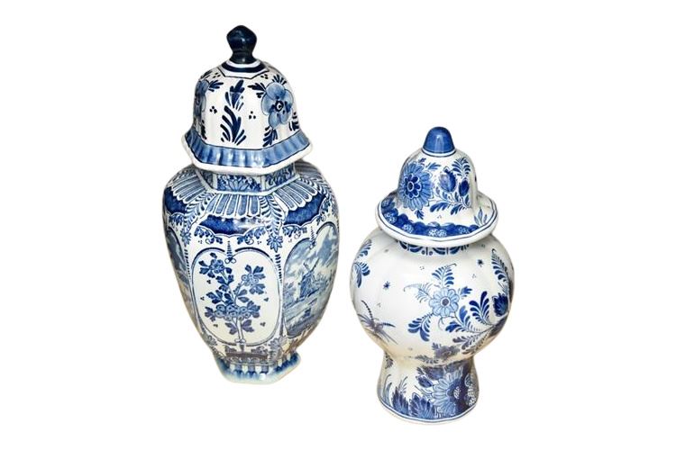 Two (2) DELFT Urns with Lids