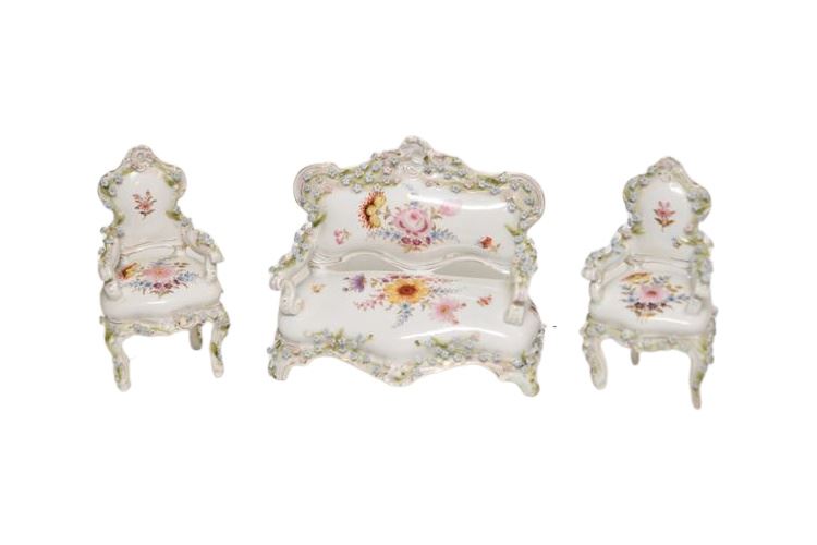 Fine Antique Suite of  Dresden KPM Porcelain Miniature Furniture