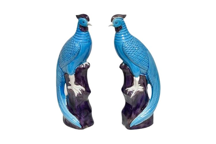 Pair 20th Chinese Porcelain Birds