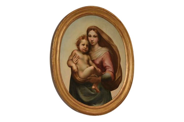 European School, 19th c, "Madonna and Child", Oil on Canvas