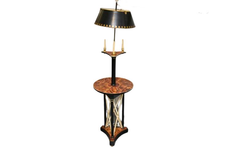 Bouillotte Style Floor Lamp with Faux Tortoise Finish Table