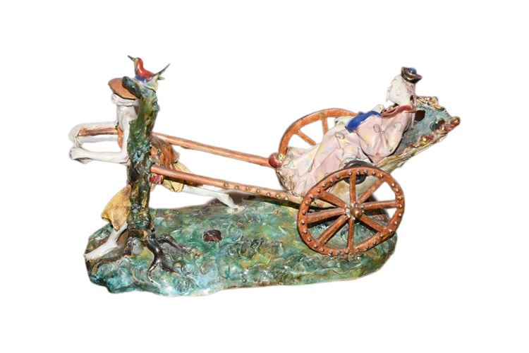 Italian Porcelain Figural Grouping of Chinese Aristocrat in a Rickshaw