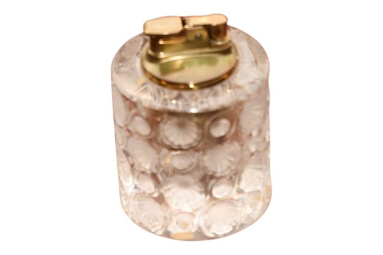 LALIQUE Floral Crystal & Gilt Metal Cigarette Lighter