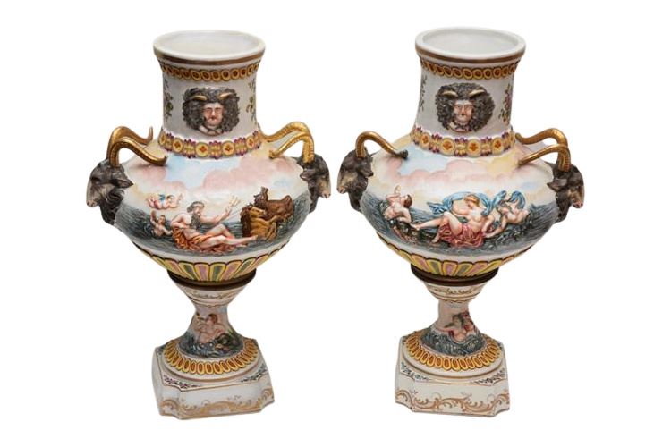 Pair Italian Capodimonte Style Urns