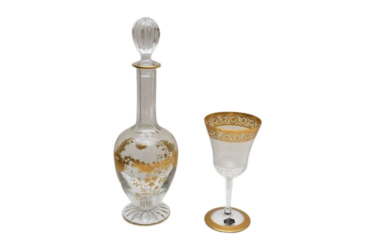 St Louis Cut Glass & Gilt Wine Glass with Decanter