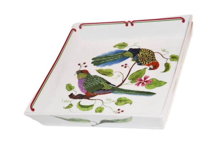 LYNN CHASE "Parrots of Paradise" Porcelain Ashtray or Cendrier