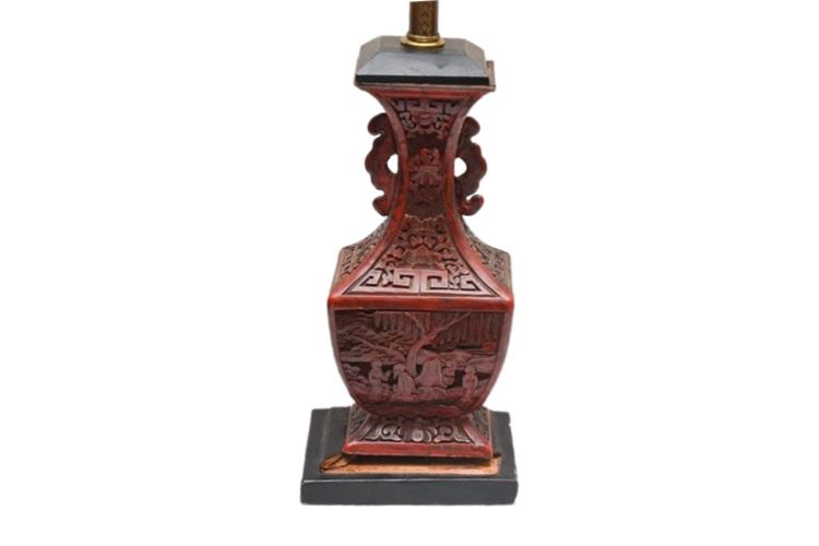 Fine Antique Chinese Cinnabar Vase Mounted as Lamp