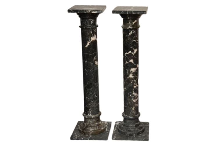 Pair Neoclassical Black Marble Pedestals