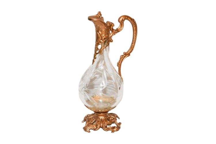 Victorian Etched Glass Gilt Mounted Claret Jug