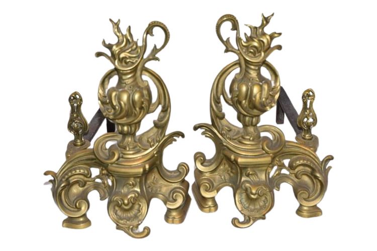 Pair French Brass Chenets