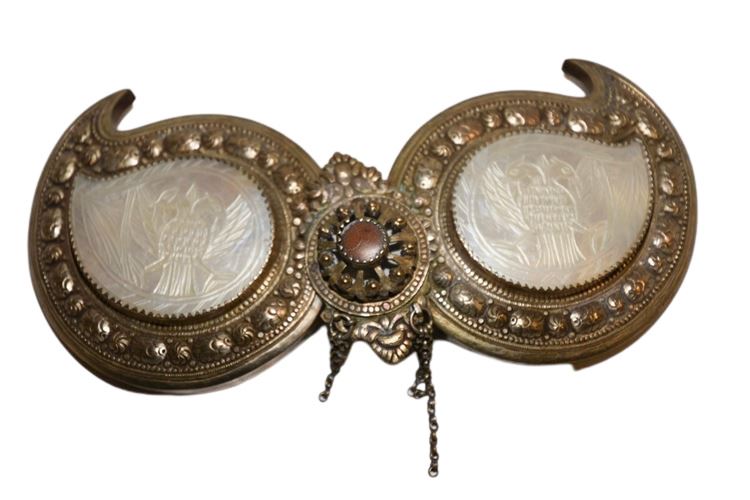 Ottoman Silver Metal & Mother of Pearl Belt Buckle