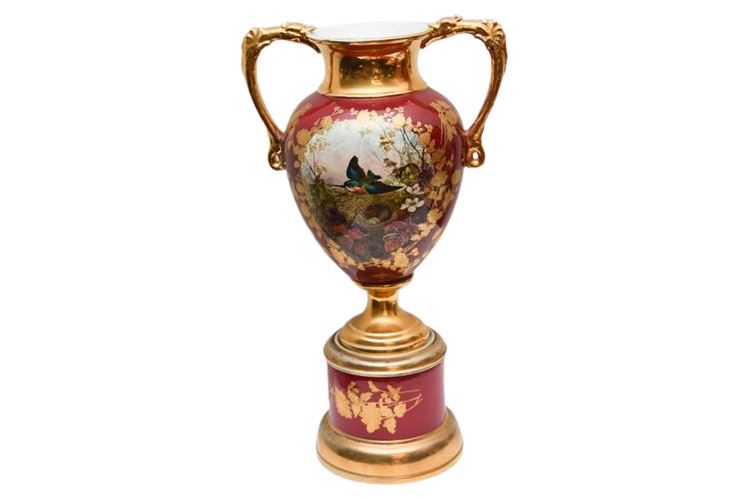 19th European Porcelain Urn on Stand