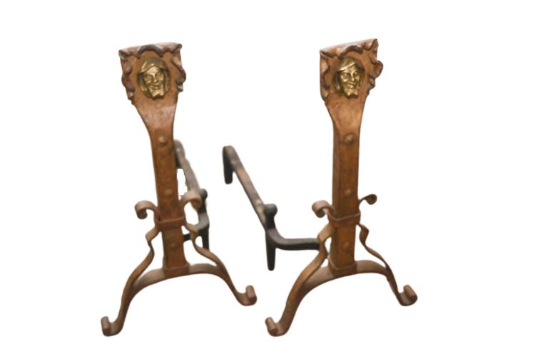 Pair Arts & Craft Hammered Metal Andirons