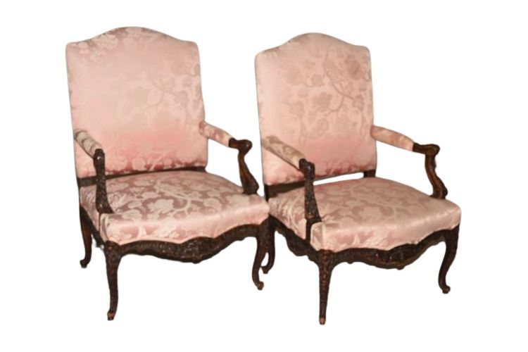 Pair Antique French Style Carved Armchairs