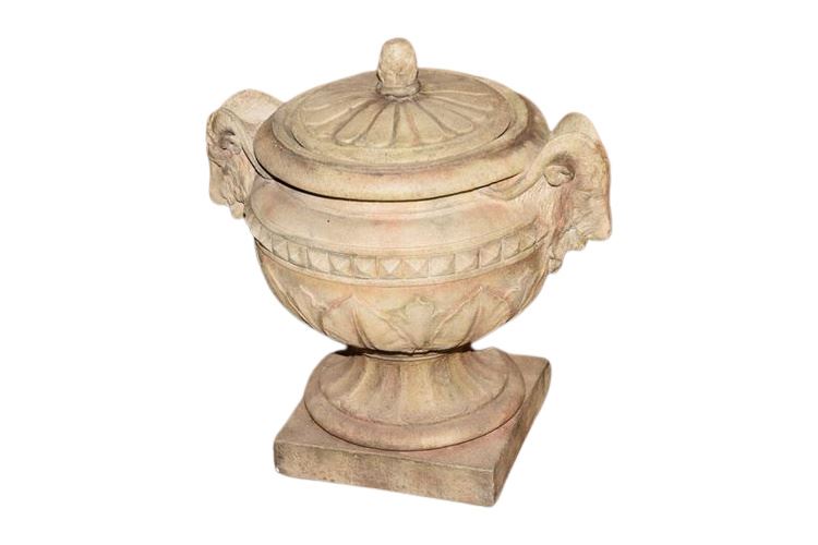 Neoclassical Cast Stone Urn with Lid