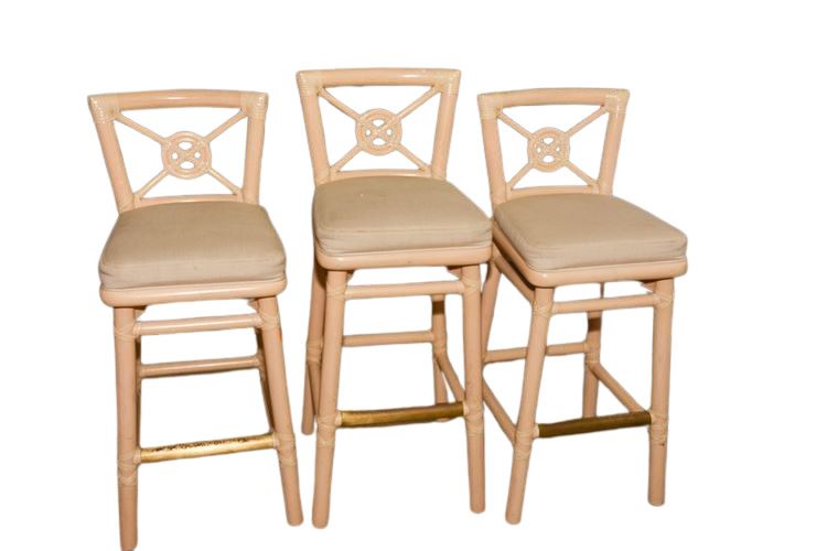 Set of Three Bamboo Wooden Kitchen Stools