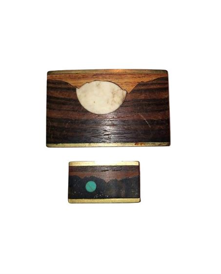 Wood Inlaid Brass Belt Buckle & Money Clip by Kenneth Reid