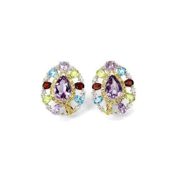 New Pair of Natural Multi-Gemstone Earrings 38.15 CTW