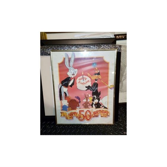 Vintage Framed Looney Tunes Happy 50th Birthday Poster