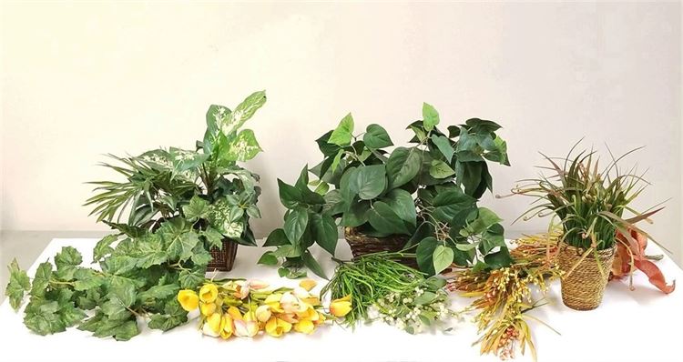 Lot of Mixed Silk and Artificial Potted Plants