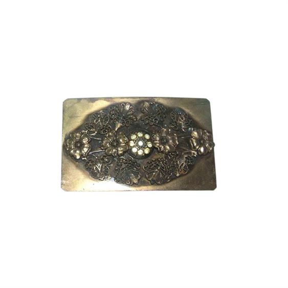 Victorian Brass Belt Buckle with Semi-Precious Stones