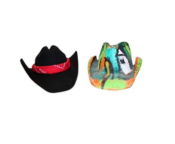 Stetson Black Felt Collection Hat & Stained Straw Cowboy Hat