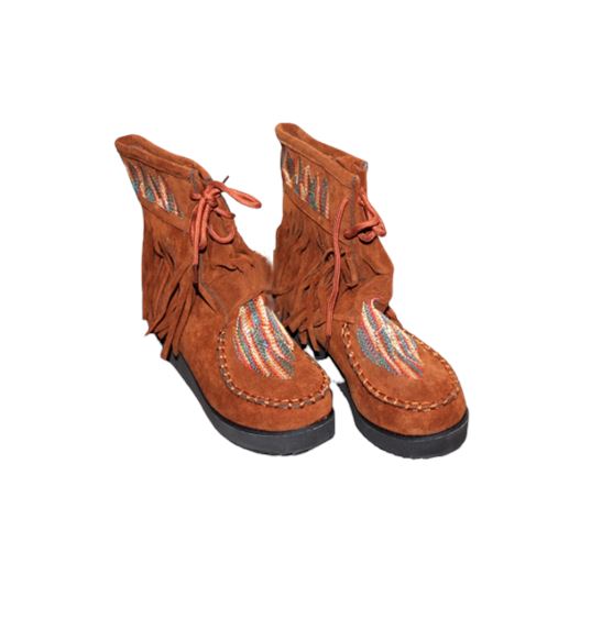 Fringe Moccasin Ankle Boots, Sz. 7