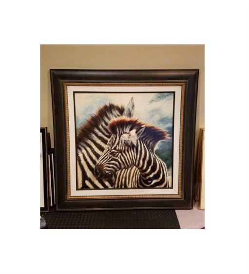 Gallery Size Framed Painting of Two Zebra Heads (51 3/8 in.)