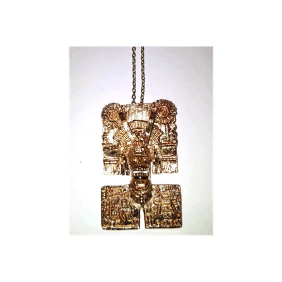 Gold Plated Mayan Aztec Salvador Teran Necklace, Mexico c. 1950s