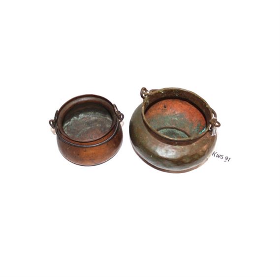 Antique Copper Cauldron/Confectioners Pot, Set of 2