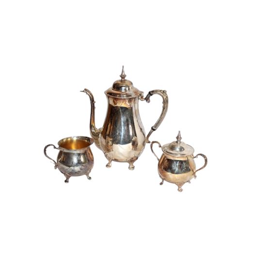 Sheridan Silversmiths Ornate Coffee/Tea Pot, Sugar Bowl and Creamer