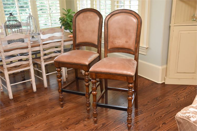 Pair Of Leather Bar Stools