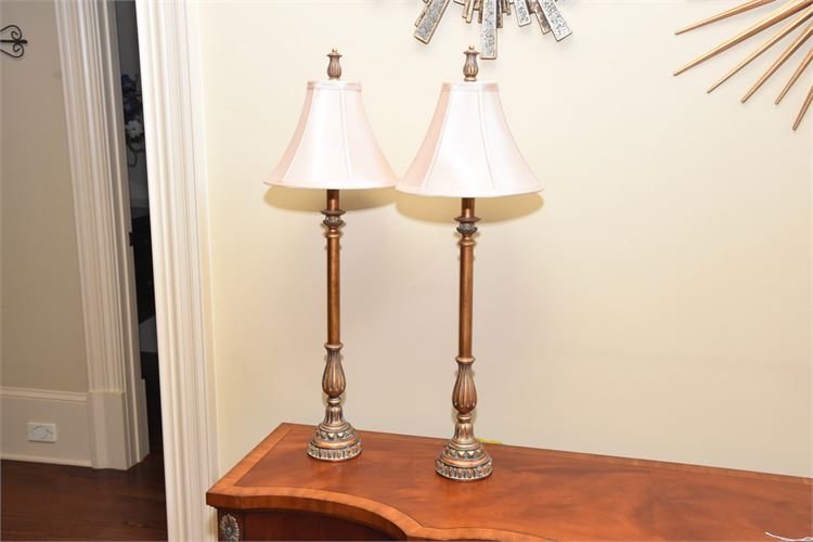 Pair of Classical Style Stick Lamps With Shades