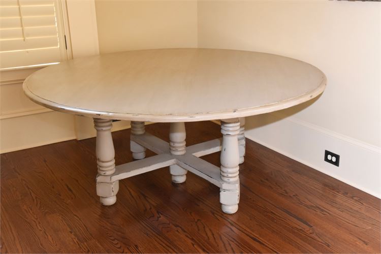 Round Painted Dining Table With Stretcher Base