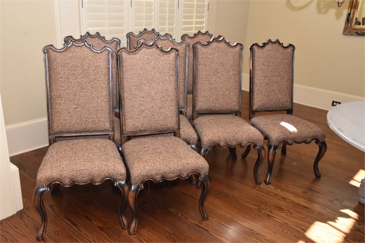 Set Of Eight (8) Upholstered Wood Frame Dining Chairs