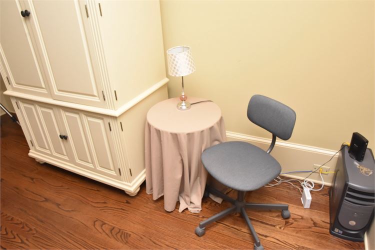 Table Office Chair and Table Lamp