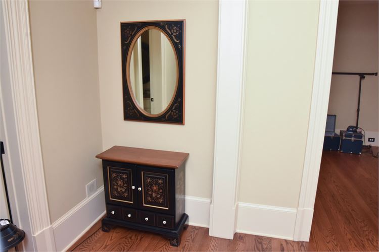 ETHAN ALLEN Paint Decorated Mirror and Cabinet