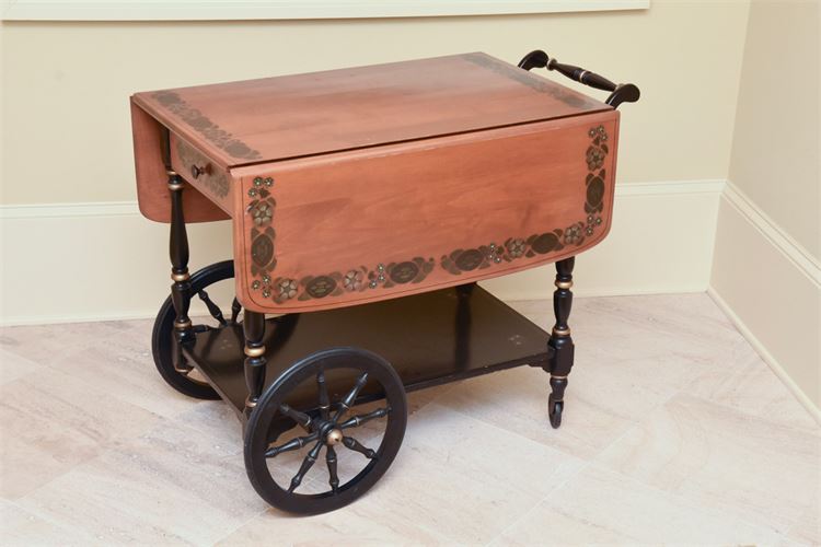 ETHAN ALLEN Paint Decorated Drop Leaf Rolling Cart