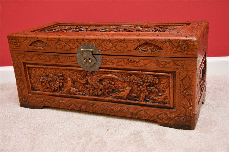 Intricately Carved Wood Asian Chest