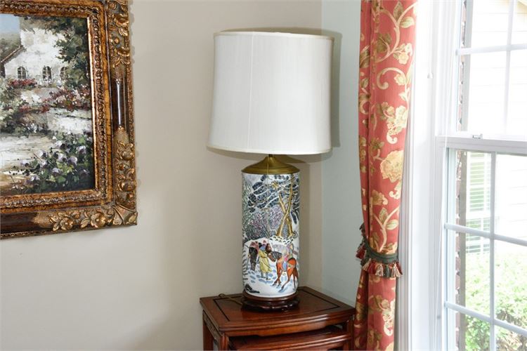 Large Chinese Porcelain Vase Mounted As a Lamp On Wooden Base