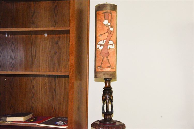 Carved Wood Tribal Lamp