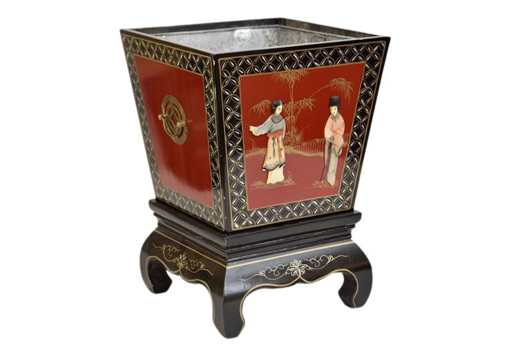 Chinese Lacquered Wooden Planter on Base