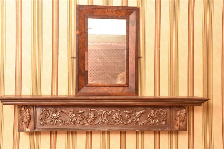 Mirror and Carved Wood Mantle