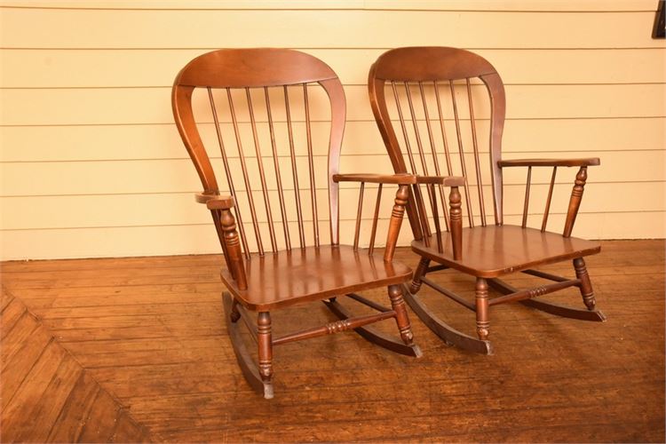 Two (2) Spindle Back Wooden Rocking Chairs