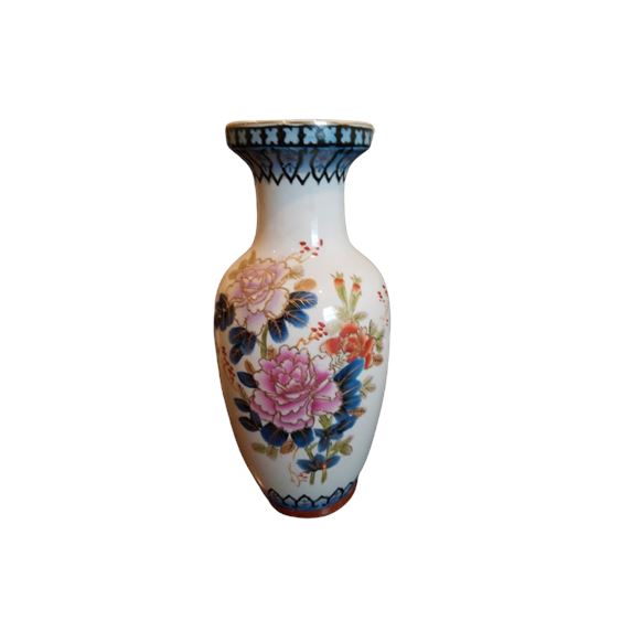 Vintage Famille Rose Poem Chinoiserie Vase