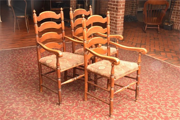 Three (3) Ladder Back Chairs With Upholstered Seats