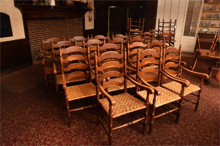 Group Lot Of 15 Ladder Back Chairs With Woven Seats