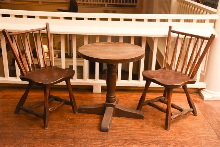 Table and Two (2) Spindle Back chairs